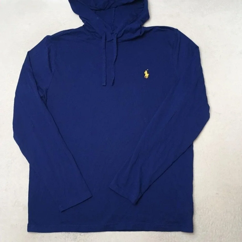 Polo Ralph Lauren Hoodie Mens M Blue Pullover Hooded Tagless Lightweight Preppy